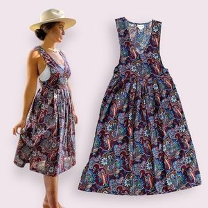 Vintage Apron Dress Via Saint Andrea Paisley Buttons Floral Boho